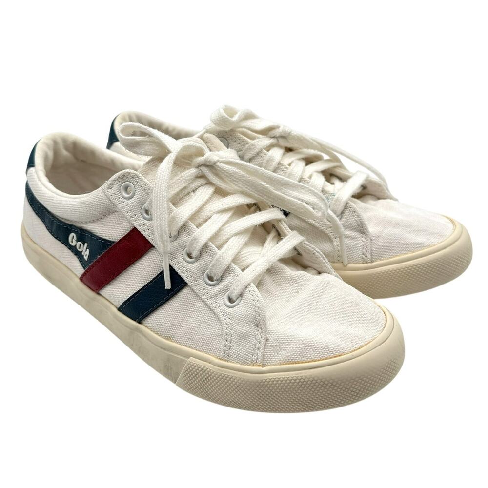 Gola Varsity Canvas Sneakers White Red Blue Size 8 Retro Preppy